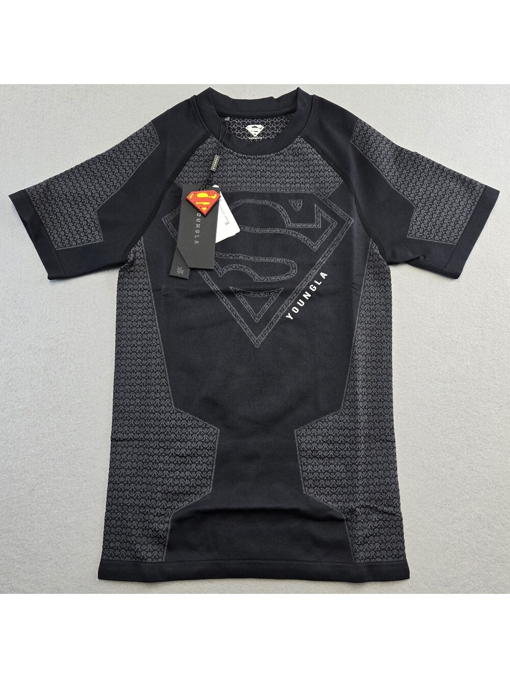 YoungLA 4117 Superman Compression Shirt Mens S Black Short Sleeve Gym Tee NWT